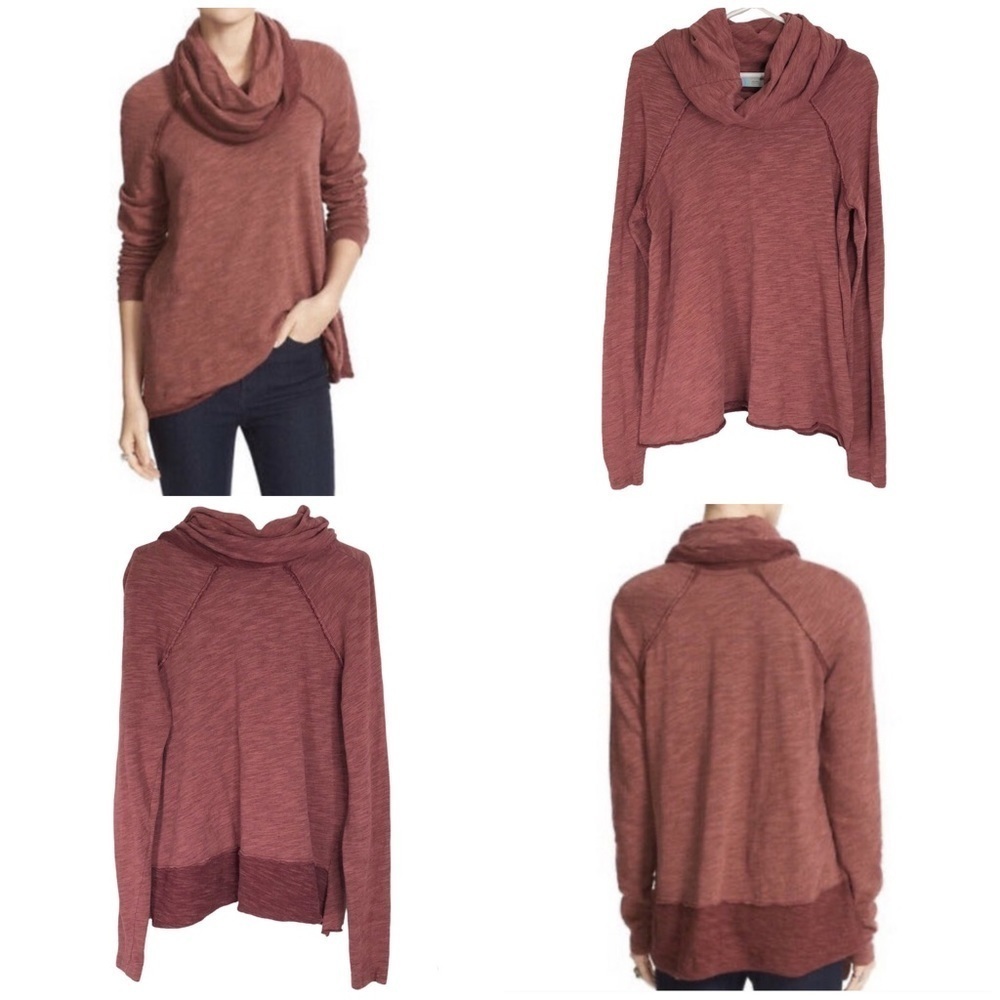 Free People Beach Cocoon Funnel Cowl Neck Terra Cotta Long Sleeve Top Small